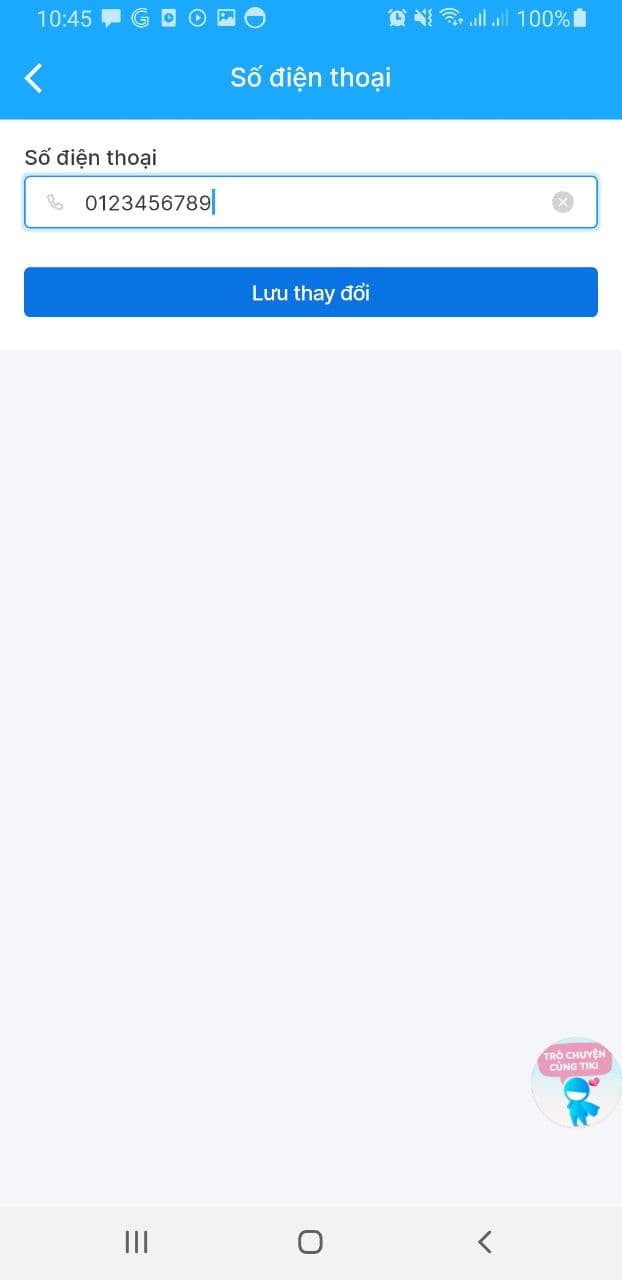 Cập nhật số điện thoại qua ứng dụng Tiki App